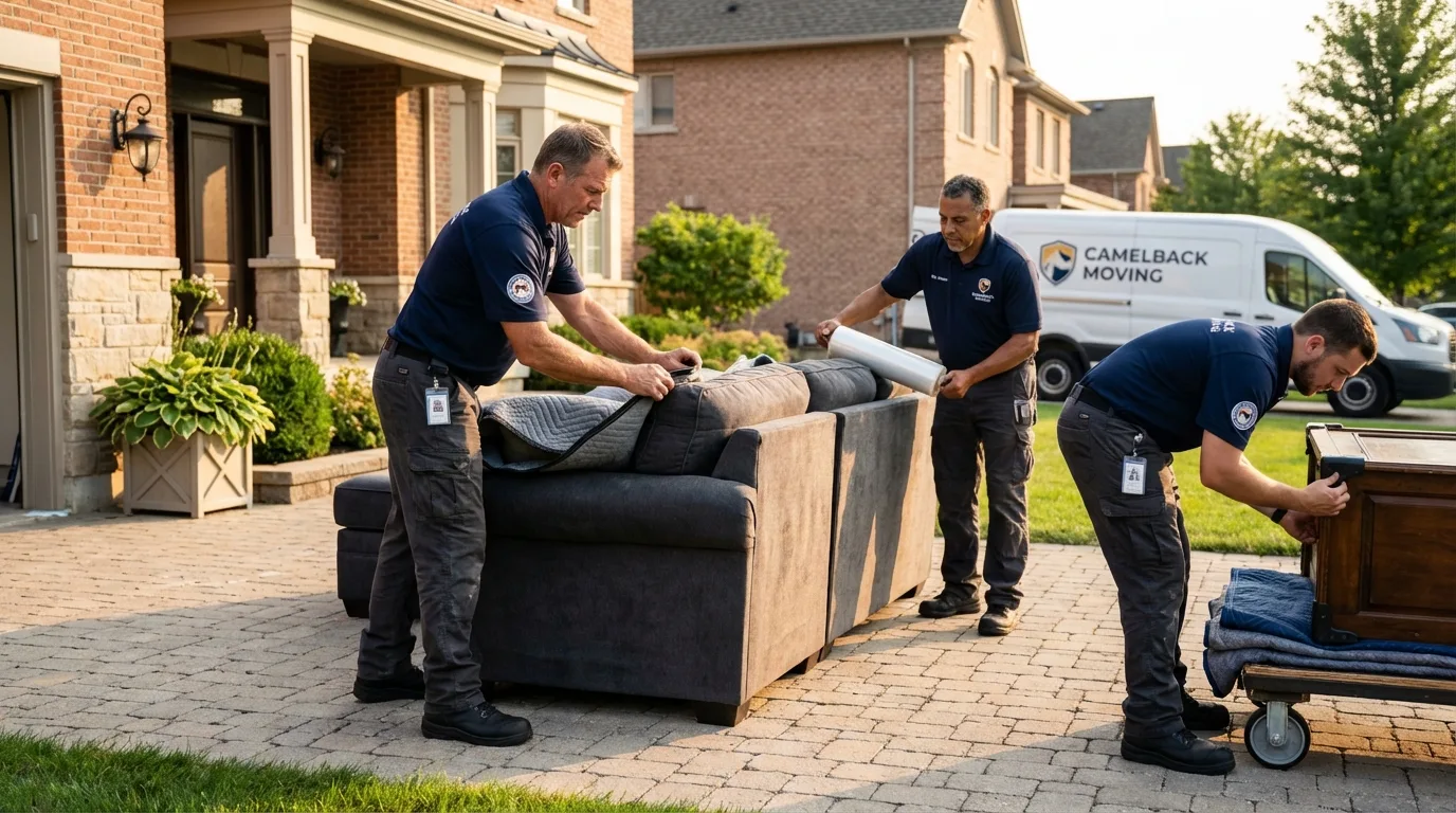 Large estate moving crew wrapping furniture in North Branch, MN