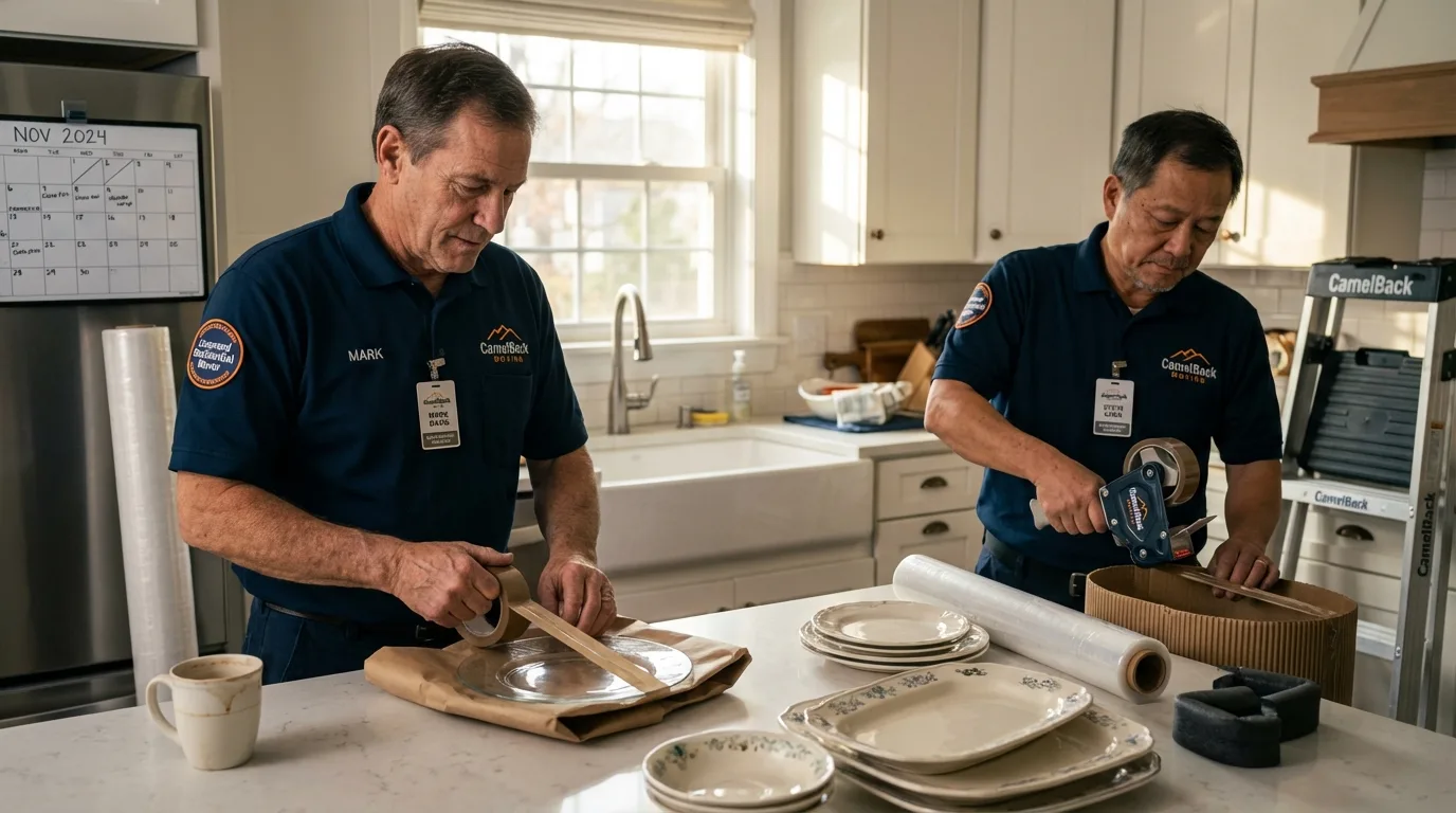 Professional crew packing kitchen dishware in North Branch, MN